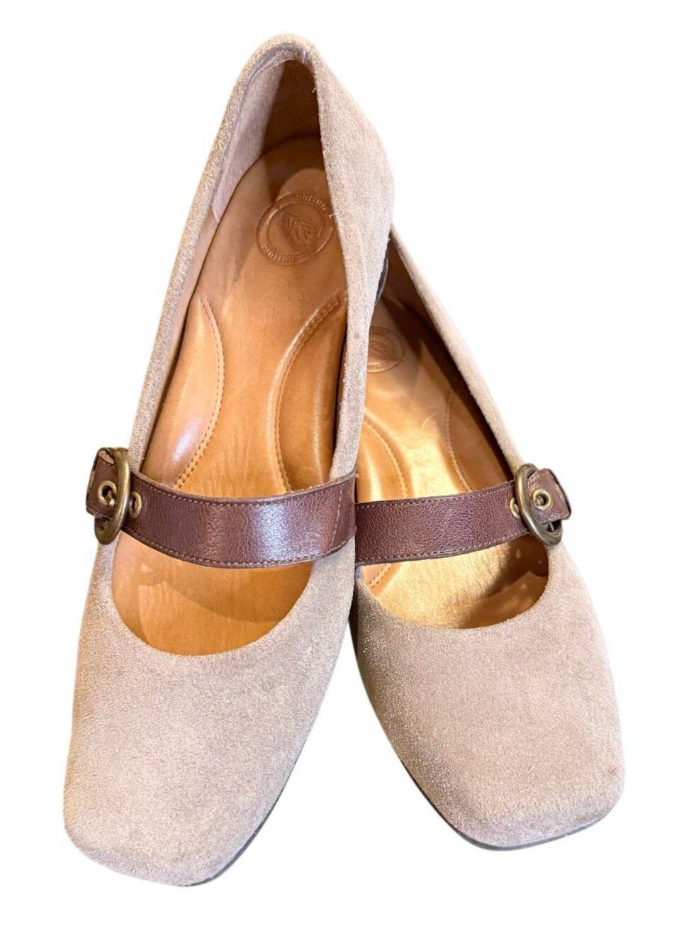 Nurture Mary Jane Tan Suede Leather Slip-On Low Wedge Size 9 Comfort